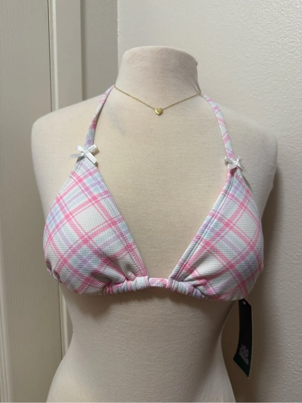 wild fable Pink and White Plaid Halter Triangle Bandeau
